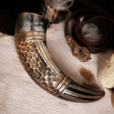 Viking Drinking Horn with Engraved Honeycomb-GoblinSmith